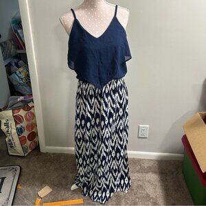 Navy Blue and White Patterned Dress A4